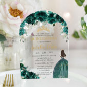 Quinceañera Emerald Green Floral Jurk Gouden Boog Acryl Uitnodigingen