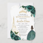 Quinceañera Emerald Green Floral Paris Gold Crown Kaart (Voorkant)