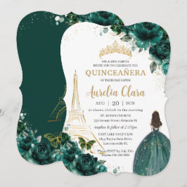 Quinceañera Emerald Green Floral Paris Gold Crown Kaart