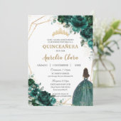 Quinceañera Emerald Green Floral Princess Español Kaart (Staand voorkant)