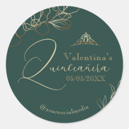 Quinceañera Emerald Green Floral Ronde Sticker