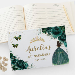 QUINCEAÑERA Emerald Green Floral Rozen Princess Gastenboek