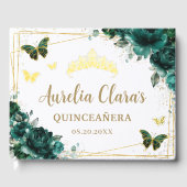 QUINCEAÑERA Emerald Green Floral Rozen Vlinders Gastenboek (Voorkant)