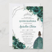 Quinceañera Emerald Green Floral Silver Princess Kaart (Voorkant)