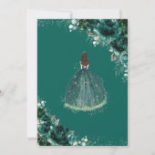 Quinceañera Emerald Green Floral Silver Princess Kaart (Achterkant)