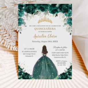 Quinceañera Emerald Green Floral Tiara Princess Kaart