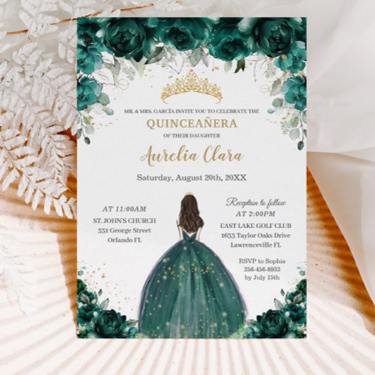 Quinceañera Emerald Green Floral Tiara Princess Kaart