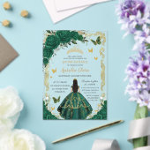 Quinceañera Emerald Green Floral Zwart Haar Goud Acryl Uitnodigingen (Insitu (Huwelijk))