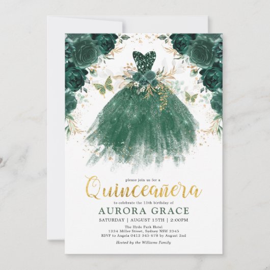 Quinceañera Emerald Green Flower Princess Birthday Kaart (Voorkant)