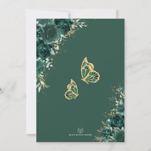 Quinceañera Emerald Green Flower Princess Birthday Kaart (Achterkant)