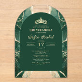 Quinceañera Emerald Green Gold Agaat Elegant Acryl Uitnodigingen (Voorkant)