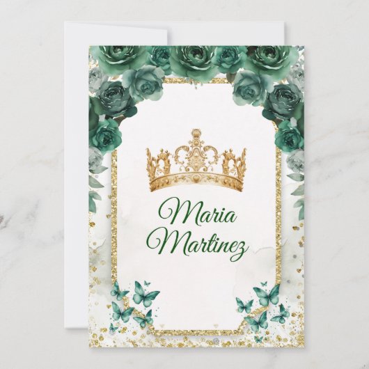 Quinceañera Emerald Green & Gold Crown Verjaardag Kaart (Achterkant)