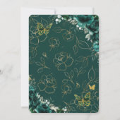 Quinceañera Emerald Green Gold Floral Butterflies Kaart (Achterkant)