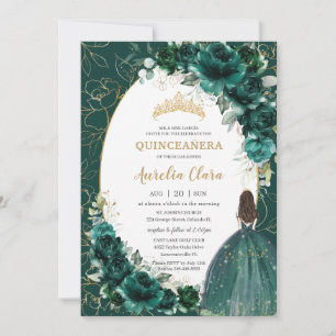Quinceañera Emerald Green Gold Floral Princess Kaart