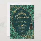 Quinceanera Emerald Green Gold Kaart (Voorkant)