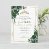 Quinceañera Emerald Green & Gold Waterverf Floral Kaart (Staand voorkant)
