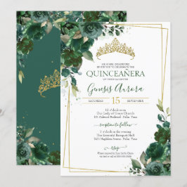 Quinceañera Emerald Green & Gold Waterverf Floral Kaart