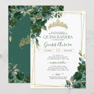 Quinceañera Emerald Green & Gold Waterverf Floral Kaart