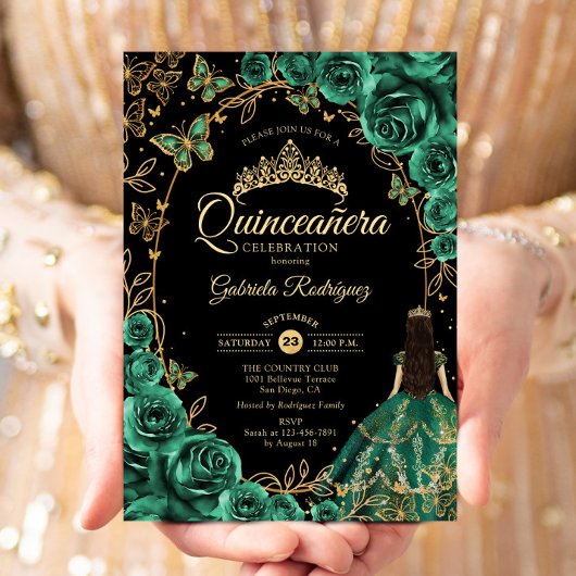 Quinceanera Emerald Green Gold Zwart Kaart