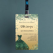 Quinceanera emerald green goudjurk badge