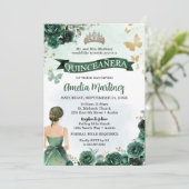 Quinceanera Emerald Green Jurk Gouden Vlinder Kaart (Staand voorkant)