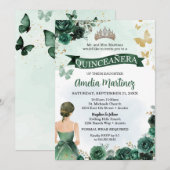 Quinceanera Emerald Green Jurk Gouden Vlinder Kaart (Voorkant / Achterkant)