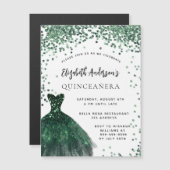 Quinceanera emerald green jurk witte luxe magnetische uitnodiging (Voorkant / Achterkant)