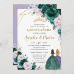 Quinceañera Emerald Green Lila Floral Rozen Twins Kaart<br><div class="desc">Pas deze mooie quinceañera-uitnodiging gemakkelijk en snel aan met eigen tekst. Druk op de knop Aanpassen om de stijl en plaatsing van de tekst verder te herschikken en te formatteren. Overeenkomende objecten in de winkel! c) De Happy Cat Studio</div>