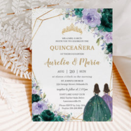 Quinceañera Emerald Green Lila Floral Twins Kaart