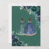 Quinceañera Emerald Green Navy Blue Floral Twins Kaart (Achterkant)