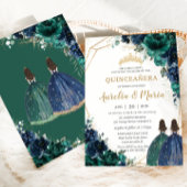 Quinceañera Emerald Green Navy Blue Floral Twins Kaart