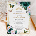 Quinceañera Emerald Green Paars Floral Butterfly Kaart<br><div class="desc">Pas deze mooie quinceañera-uitnodiging gemakkelijk en snel aan met eigen tekst. Druk op de knop Aanpassen om de stijl en plaatsing van de tekst verder te herschikken en te formatteren. Overeenkomende objecten in de winkel! c) De Happy Cat Studio</div>