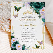 Quinceañera Emerald Green Paars Floral Butterfly Kaart