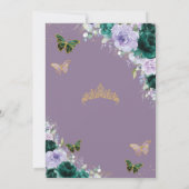 Quinceañera Emerald Green Paars Floral Butterfly Kaart (Achterkant)