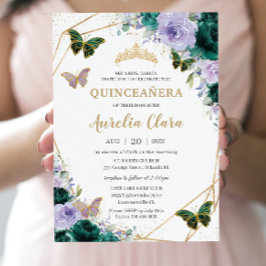 Quinceañera Emerald Green Paarse Lila Floral Kaart