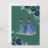 Quinceañera Emerald Green Royal Blue Floral Twins Kaart (Achterkant)