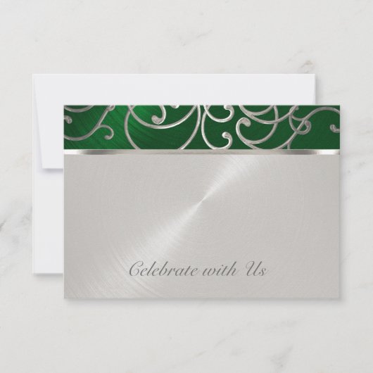 Quinceanera Emerald Green Silver Filigree Swirls Kaart (Voorkant)
