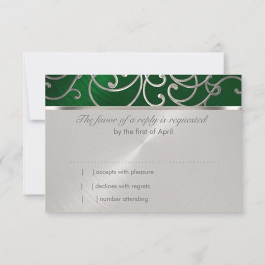 Quinceanera Emerald Green Silver Filigree Swirls Kaart (Achterkant)