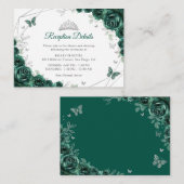 Quinceanera Emerald Green Silver Floral Details Informatiekaartje (Voorkant / Achterkant)
