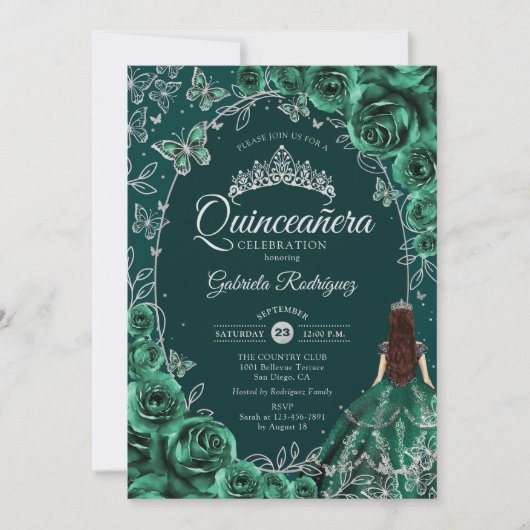 Quinceanera Emerald Green Silver Kaart (Voorkant)