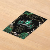 Quinceañera Emerald Green Tiara Zwart Spaans Acryl Uitnodigingen (Laagn)