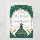 Quinceañera Emerald Groen Bloemen Charro Paarden Save The Date (Voorkant)