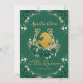 Quinceañera Emerald Groen Bloemen Charro Paarden Save The Date (Achterkant)