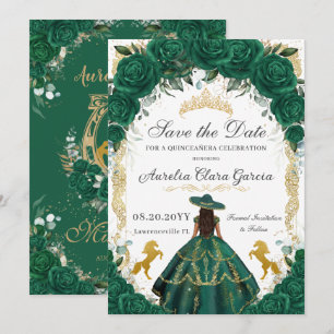 Quinceañera Emerald Groen Bloemen Charro Paarden Save The Date