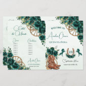 Quinceañera Emerald Groen Bloemen Charro Programma (Voorkant / Achterkant)