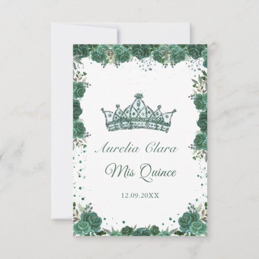 Quinceañera Emerald Groen Bloemen Dank u kaart (Achterkant)