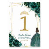 Quinceañera Emerald Groen Bloemen Goud Meisje Jurk Kaart (Achterkant)