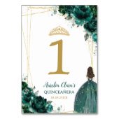 Quinceañera Emerald Groen Bloemen Goud Meisje Jurk Kaart (Voorkant)