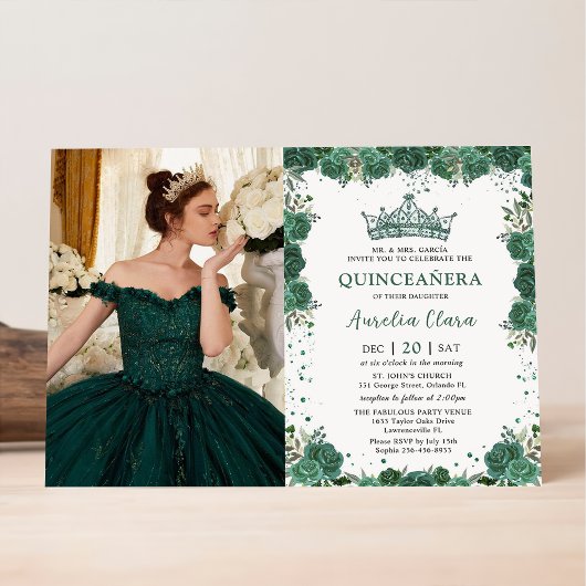 Quinceañera Emerald Groen Bloemen Kroon Verjaardag Kaart