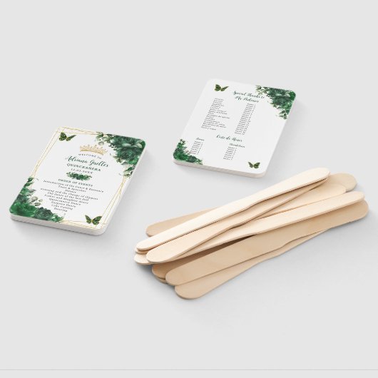 Quinceañera Emerald Groen Bloemen Padrinos Program Handwaaier (Niet-gemonteerd)